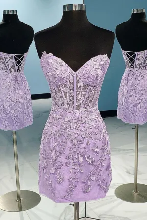 Cheap Lace 2024 Mini Homecoming Dress Bodycon Appliques Strapless