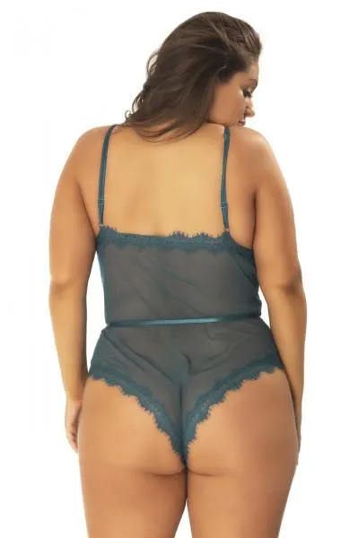 Cherie Mesh Romper with Eyelash Lace - Deep Teal -