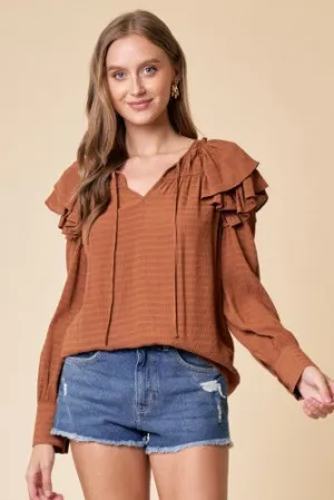 Chestnut Flutter Shoulder L/S Blouse