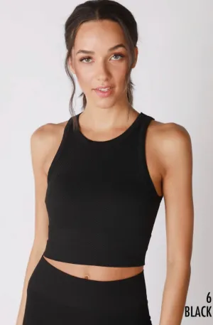 Chevron Highneck Crop Top - Black