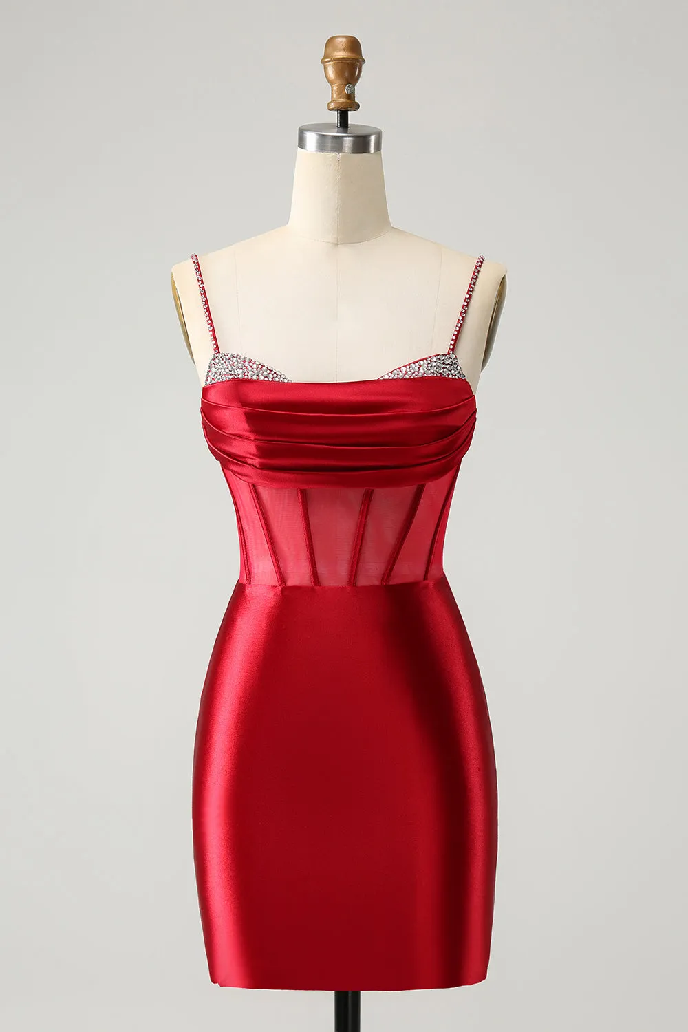 Chic Dark Green Bodycon Pleated Corset Short Homecoming Dress with Beading