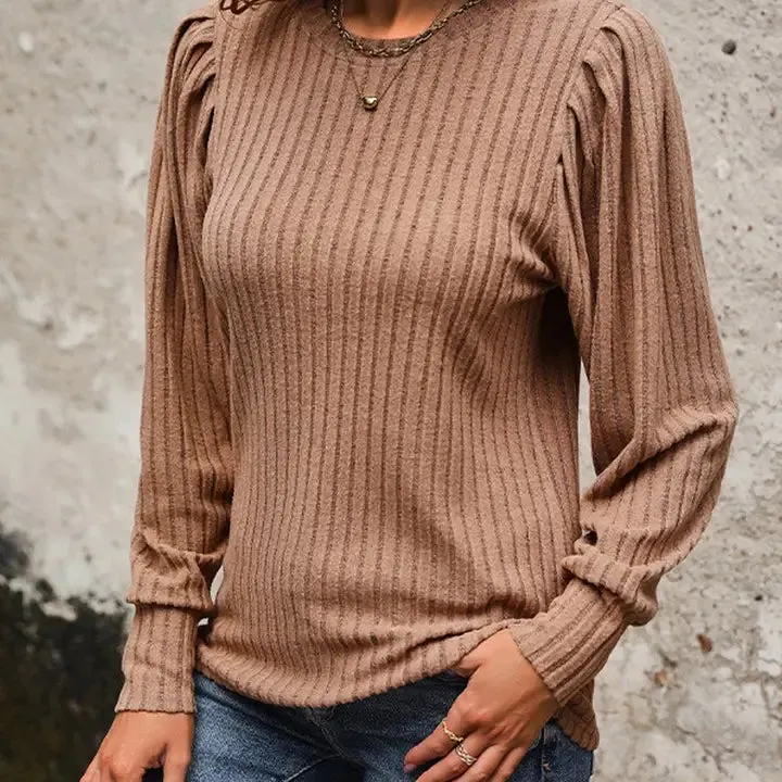 Claira Ribbed Top - Brown