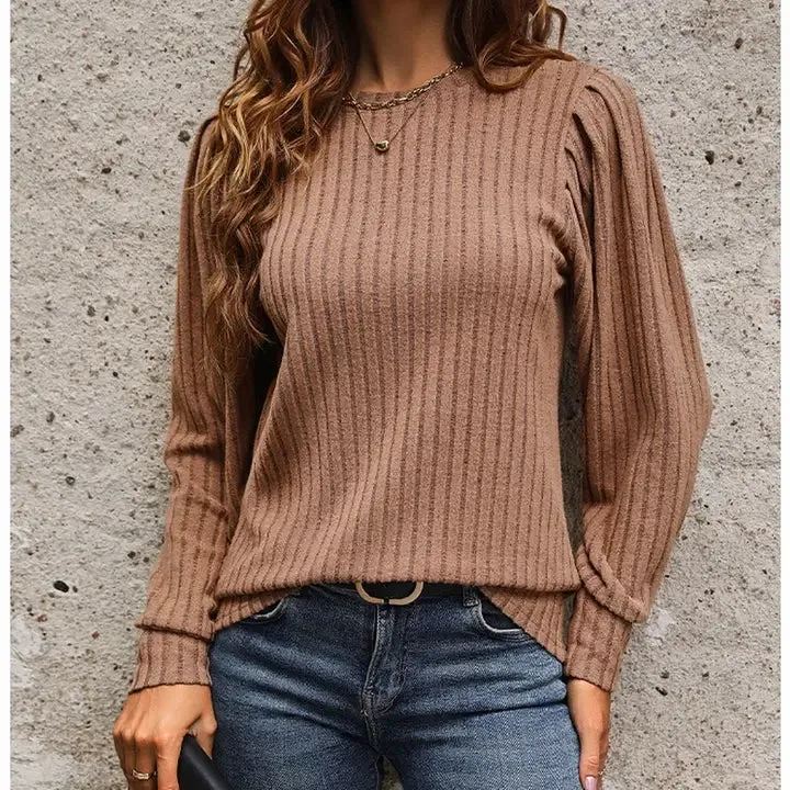 Claira Ribbed Top - Brown