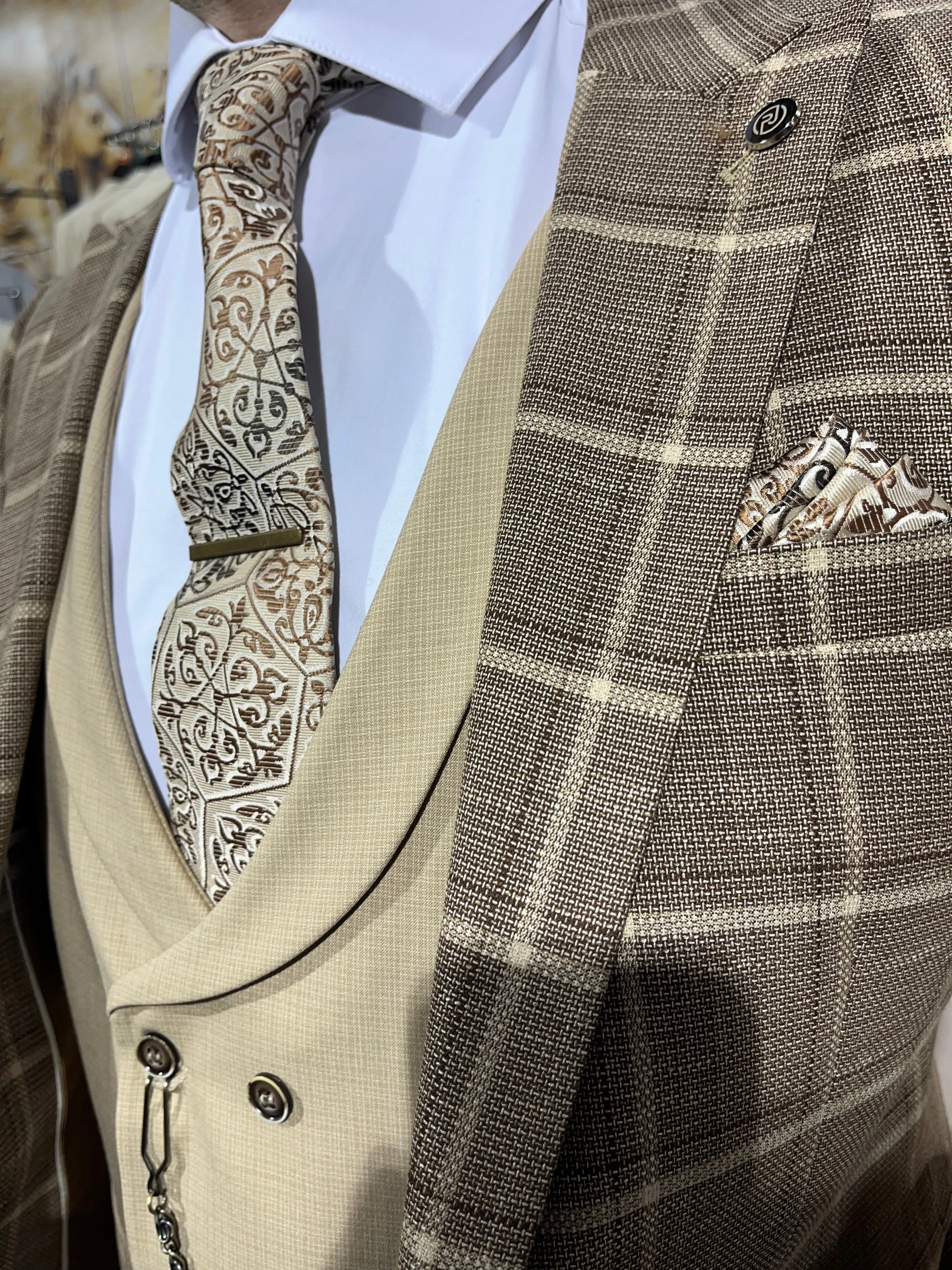 Clayton - Brown/Cream 3 Piece Suit