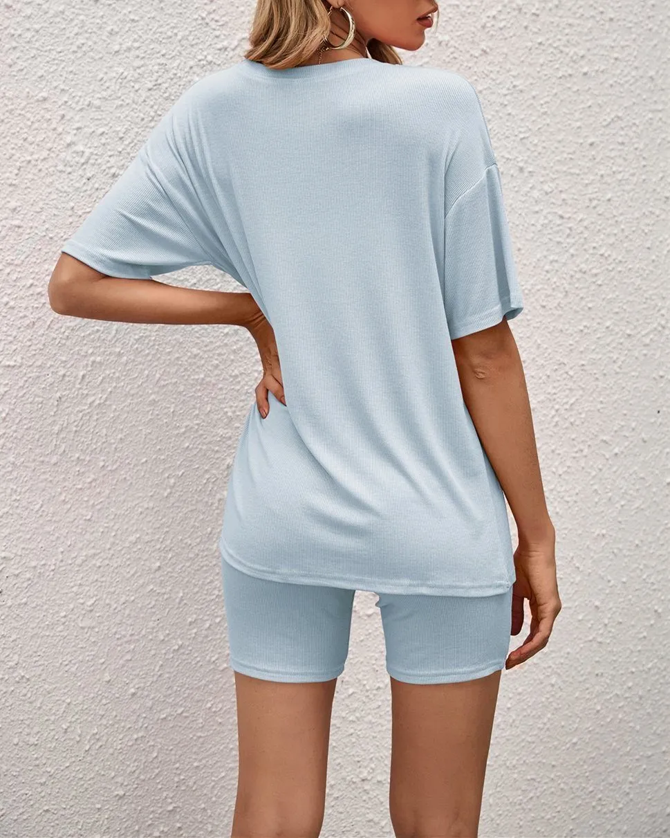 Coming Home Skinny Tracksuit Set - Grey Blue