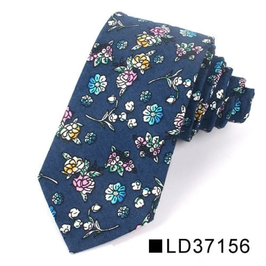 ContiNent 33 Floral Tie For Men Women Skinny Cotton Neck Tie For Wedding Casual Mens Neckties Classic Suits Flower Print Neck Ties Cravat