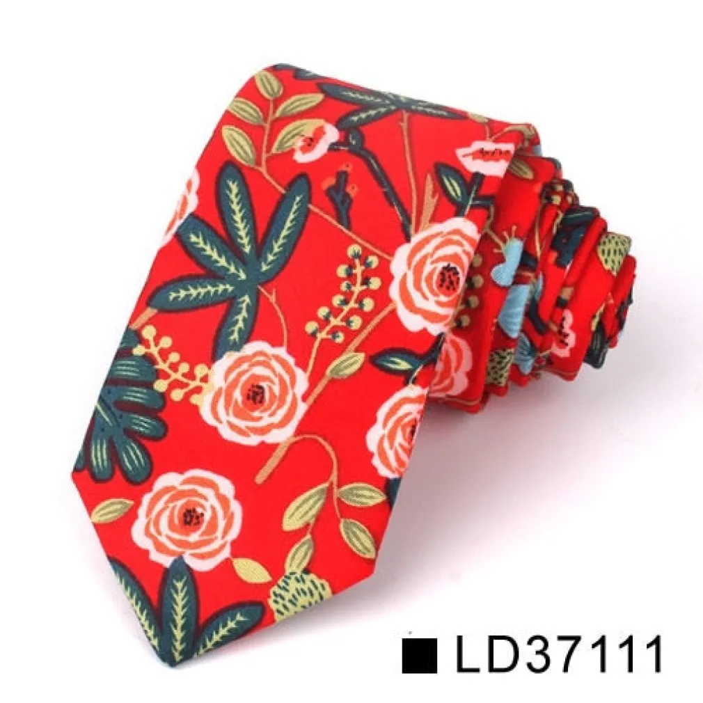 ContiNent 33 Floral Tie For Men Women Skinny Cotton Neck Tie For Wedding Casual Mens Neckties Classic Suits Flower Print Neck Ties Cravat