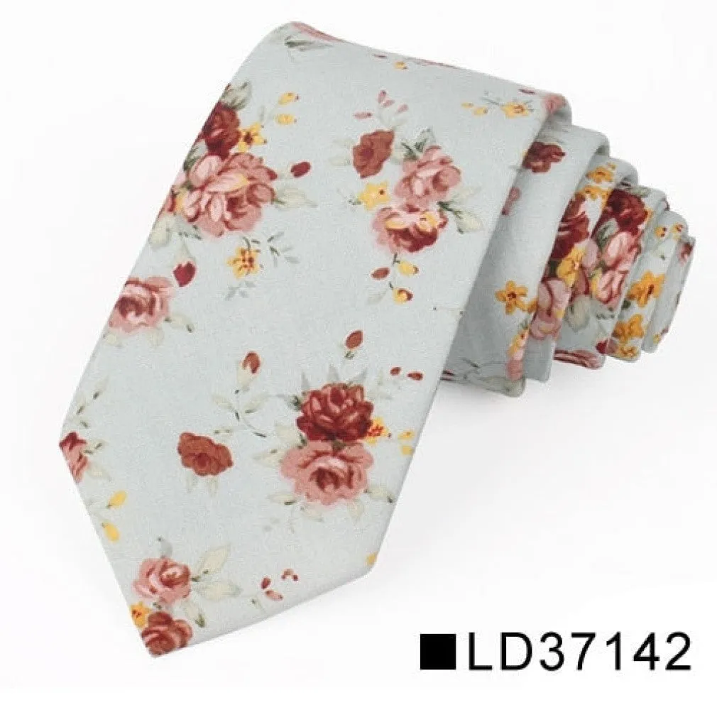 ContiNent 33 Floral Tie For Men Women Skinny Cotton Neck Tie For Wedding Casual Mens Neckties Classic Suits Flower Print Neck Ties Cravat
