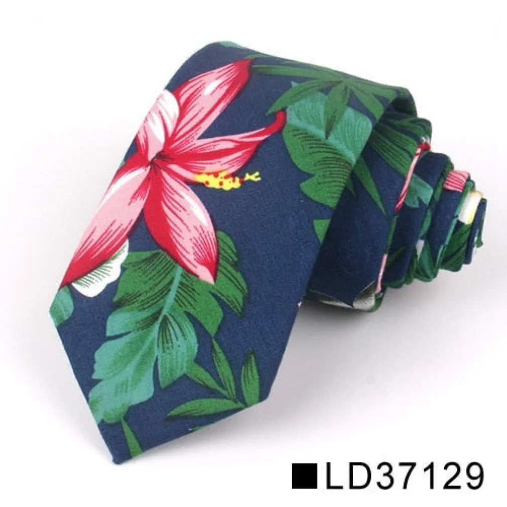 ContiNent 33 Floral Tie For Men Women Skinny Cotton Neck Tie For Wedding Casual Mens Neckties Classic Suits Flower Print Neck Ties Cravat