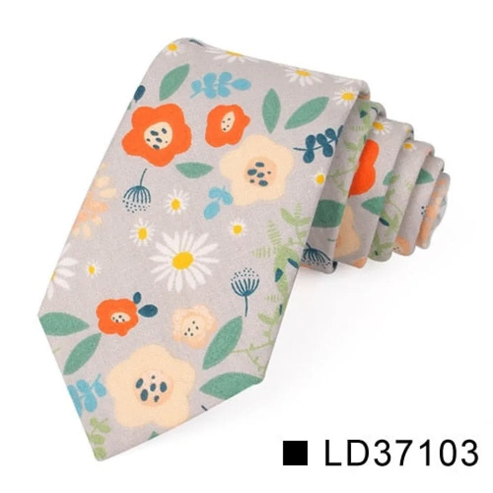 ContiNent 33 Floral Tie For Men Women Skinny Cotton Neck Tie For Wedding Casual Mens Neckties Classic Suits Flower Print Neck Ties Cravat