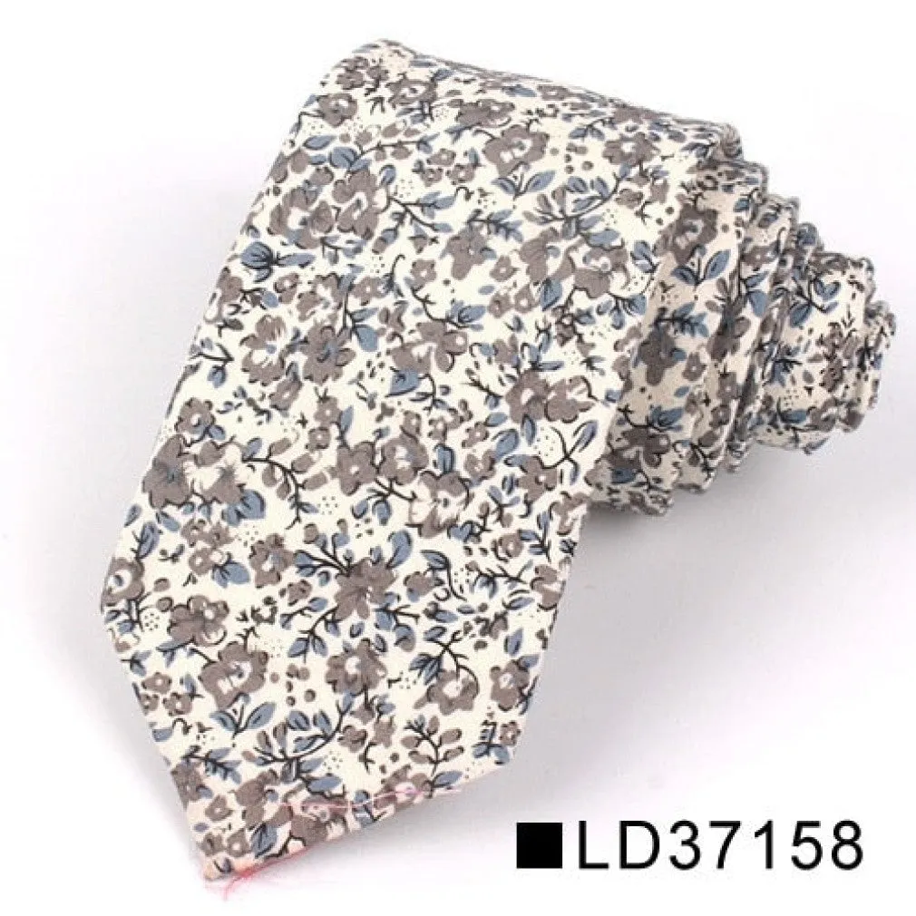 ContiNent 33 Floral Tie For Men Women Skinny Cotton Neck Tie For Wedding Casual Mens Neckties Classic Suits Flower Print Neck Ties Cravat