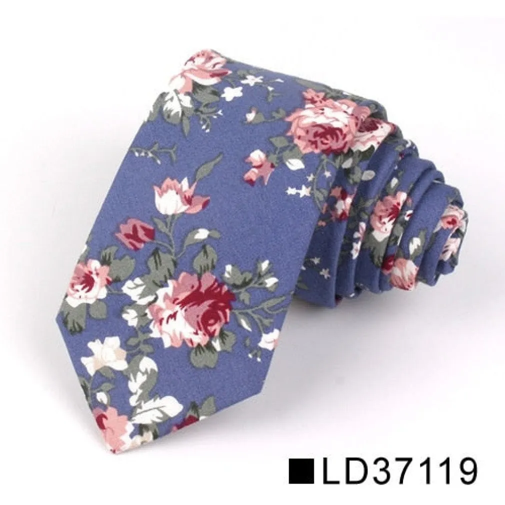 ContiNent 33 Floral Tie For Men Women Skinny Cotton Neck Tie For Wedding Casual Mens Neckties Classic Suits Flower Print Neck Ties Cravat