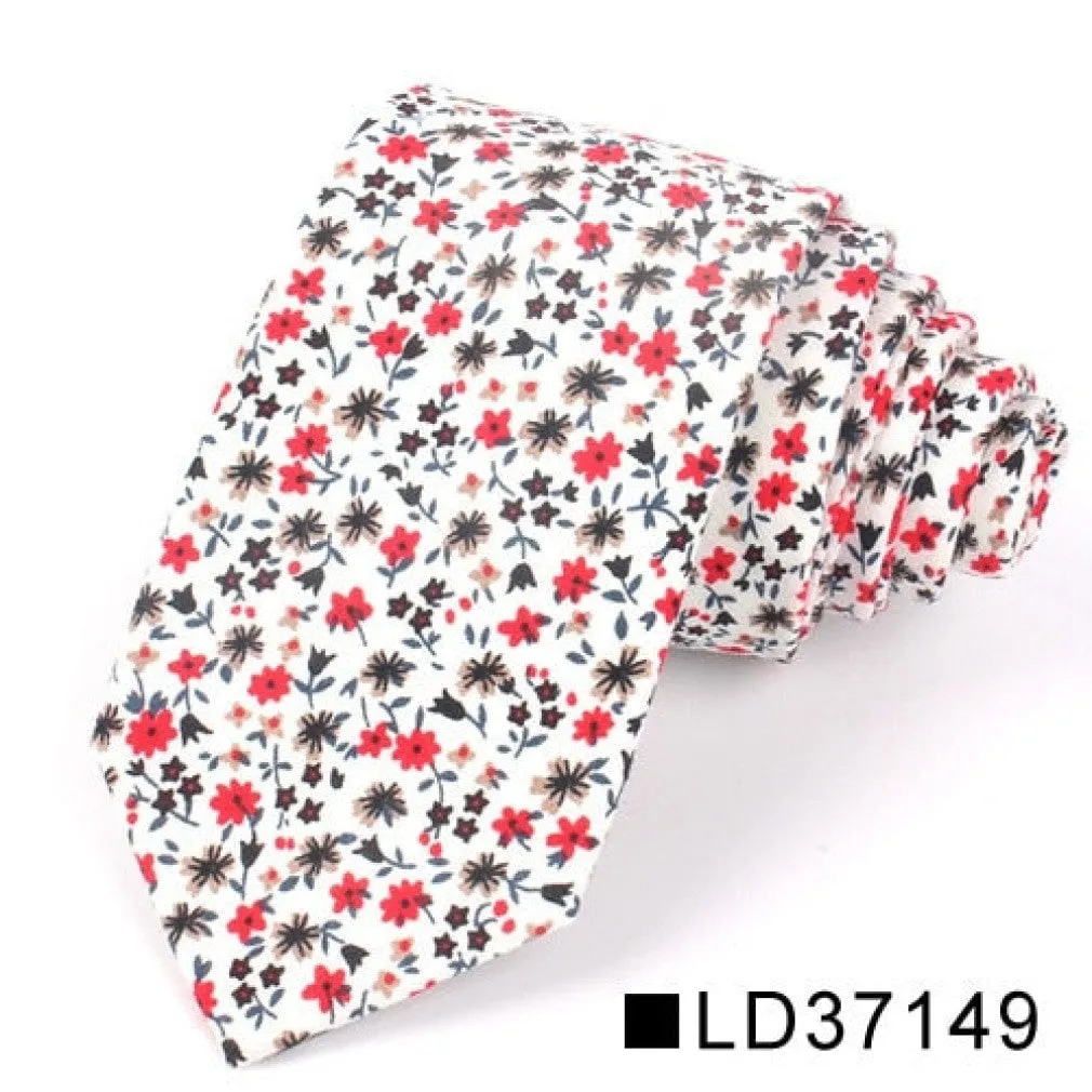 ContiNent 33 Floral Tie For Men Women Skinny Cotton Neck Tie For Wedding Casual Mens Neckties Classic Suits Flower Print Neck Ties Cravat