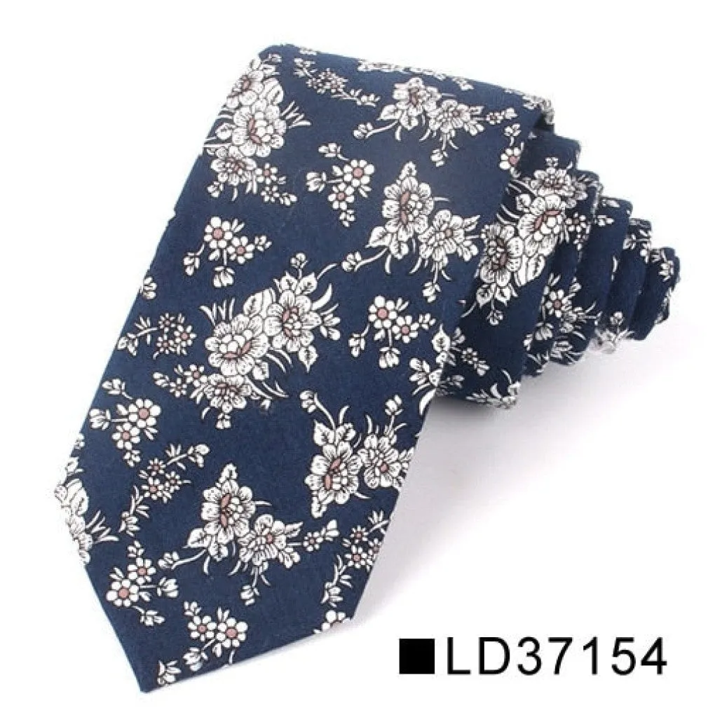 ContiNent 33 Floral Tie For Men Women Skinny Cotton Neck Tie For Wedding Casual Mens Neckties Classic Suits Flower Print Neck Ties Cravat
