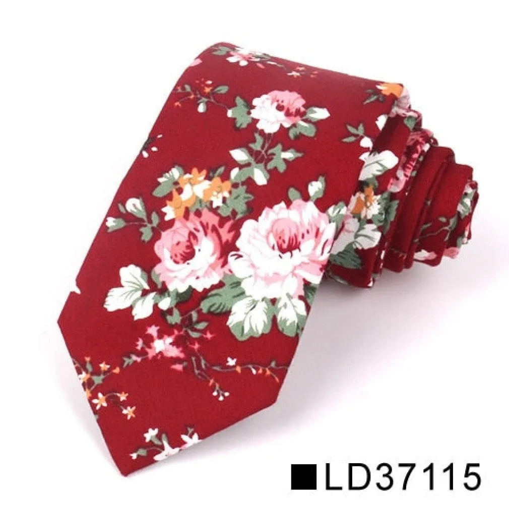 ContiNent 33 Floral Tie For Men Women Skinny Cotton Neck Tie For Wedding Casual Mens Neckties Classic Suits Flower Print Neck Ties Cravat