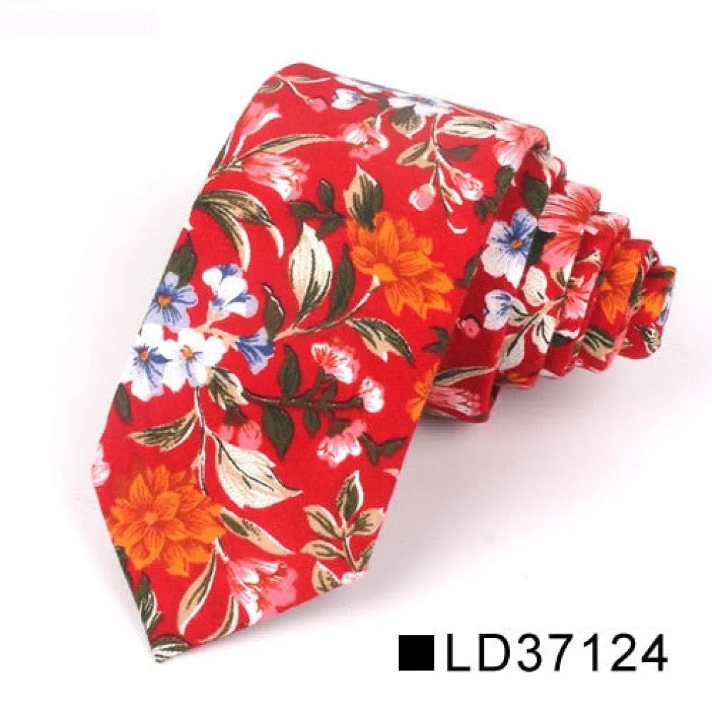 ContiNent 33 Floral Tie For Men Women Skinny Cotton Neck Tie For Wedding Casual Mens Neckties Classic Suits Flower Print Neck Ties Cravat