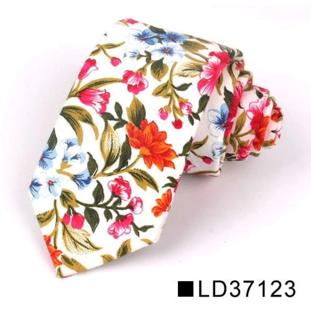 ContiNent 33 Floral Tie For Men Women Skinny Cotton Neck Tie For Wedding Casual Mens Neckties Classic Suits Flower Print Neck Ties Cravat