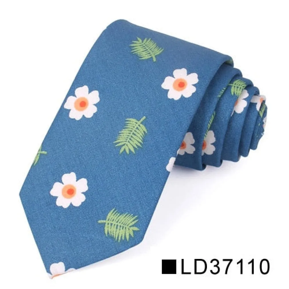 ContiNent 33 Floral Tie For Men Women Skinny Cotton Neck Tie For Wedding Casual Mens Neckties Classic Suits Flower Print Neck Ties Cravat