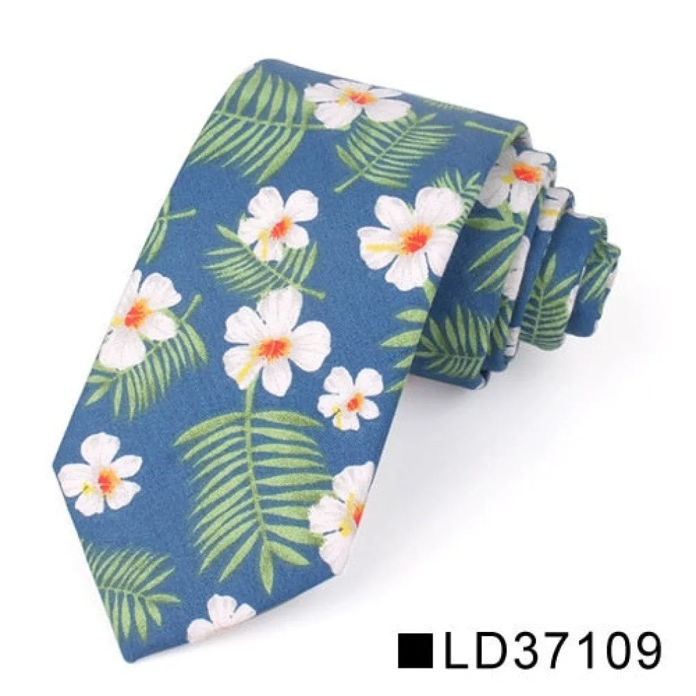 ContiNent 33 Floral Tie For Men Women Skinny Cotton Neck Tie For Wedding Casual Mens Neckties Classic Suits Flower Print Neck Ties Cravat