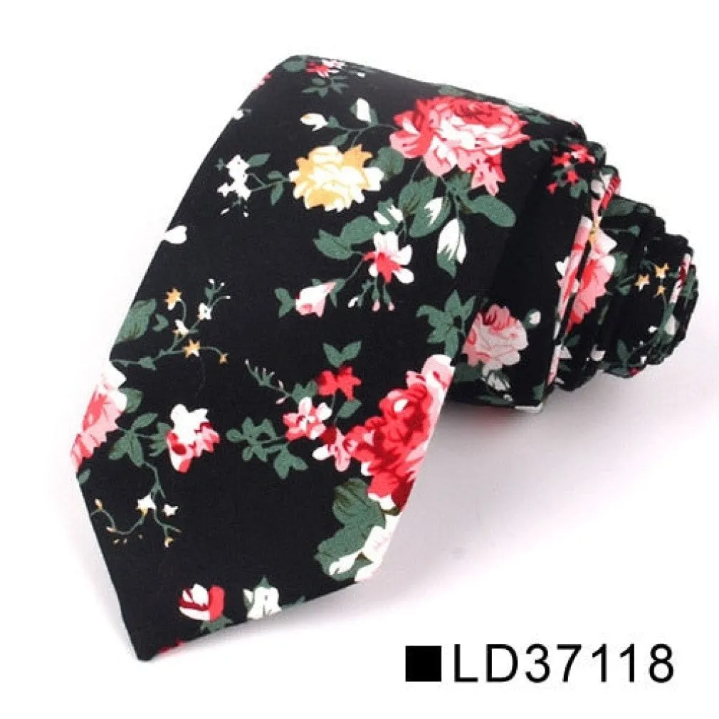 ContiNent 33 Floral Tie For Men Women Skinny Cotton Neck Tie For Wedding Casual Mens Neckties Classic Suits Flower Print Neck Ties Cravat