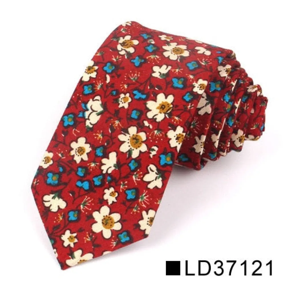 ContiNent 33 Floral Tie For Men Women Skinny Cotton Neck Tie For Wedding Casual Mens Neckties Classic Suits Flower Print Neck Ties Cravat