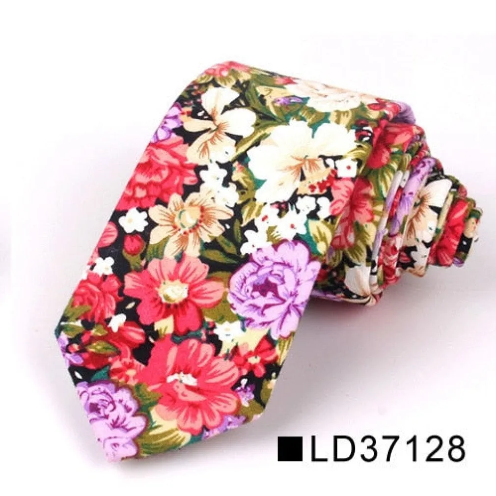 ContiNent 33 Floral Tie For Men Women Skinny Cotton Neck Tie For Wedding Casual Mens Neckties Classic Suits Flower Print Neck Ties Cravat
