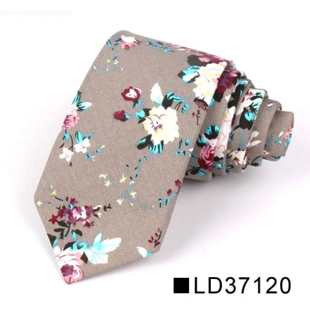 ContiNent 33 Floral Tie For Men Women Skinny Cotton Neck Tie For Wedding Casual Mens Neckties Classic Suits Flower Print Neck Ties Cravat