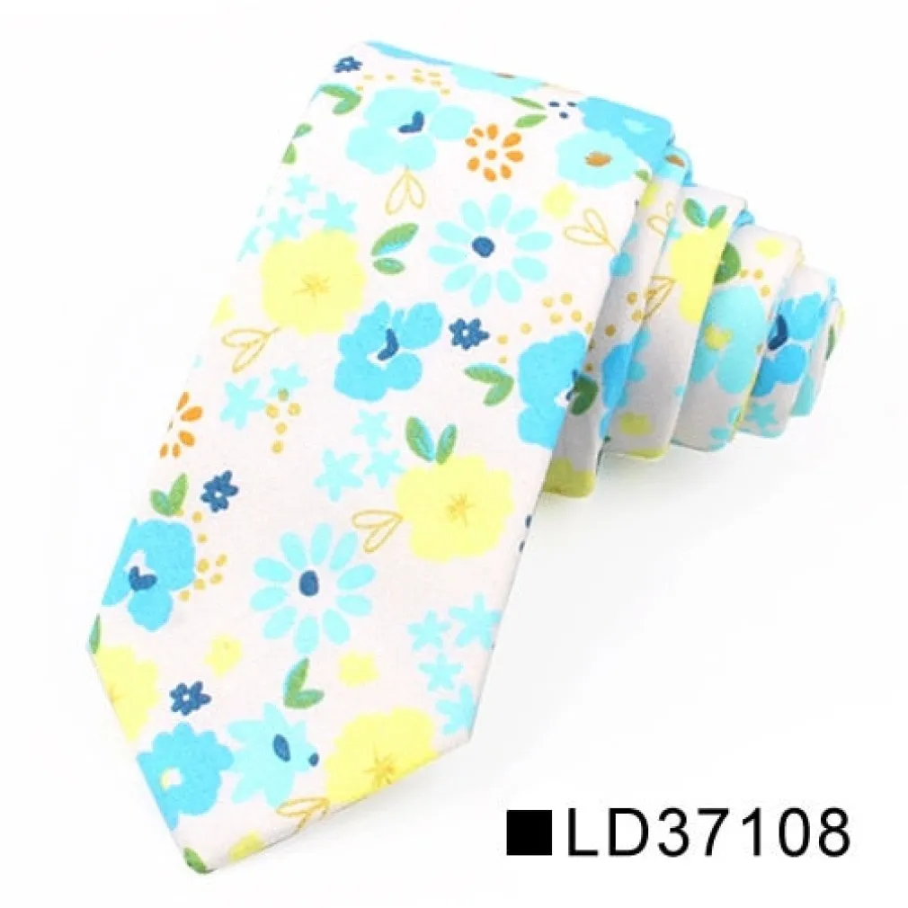 ContiNent 33 Floral Tie For Men Women Skinny Cotton Neck Tie For Wedding Casual Mens Neckties Classic Suits Flower Print Neck Ties Cravat