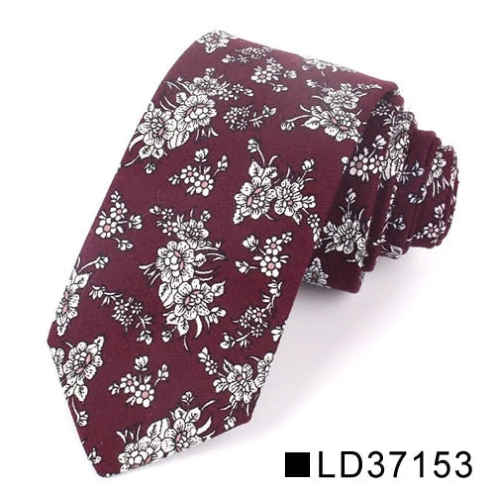 ContiNent 33 Floral Tie For Men Women Skinny Cotton Neck Tie For Wedding Casual Mens Neckties Classic Suits Flower Print Neck Ties Cravat