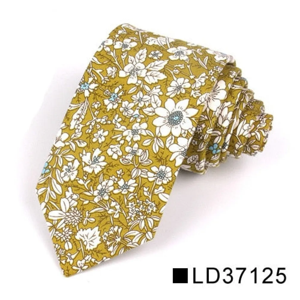 ContiNent 33 Floral Tie For Men Women Skinny Cotton Neck Tie For Wedding Casual Mens Neckties Classic Suits Flower Print Neck Ties Cravat