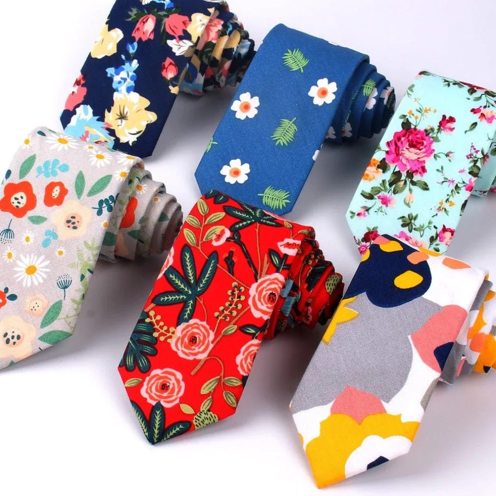 ContiNent 33 Floral Tie For Men Women Skinny Cotton Neck Tie For Wedding Casual Mens Neckties Classic Suits Flower Print Neck Ties Cravat