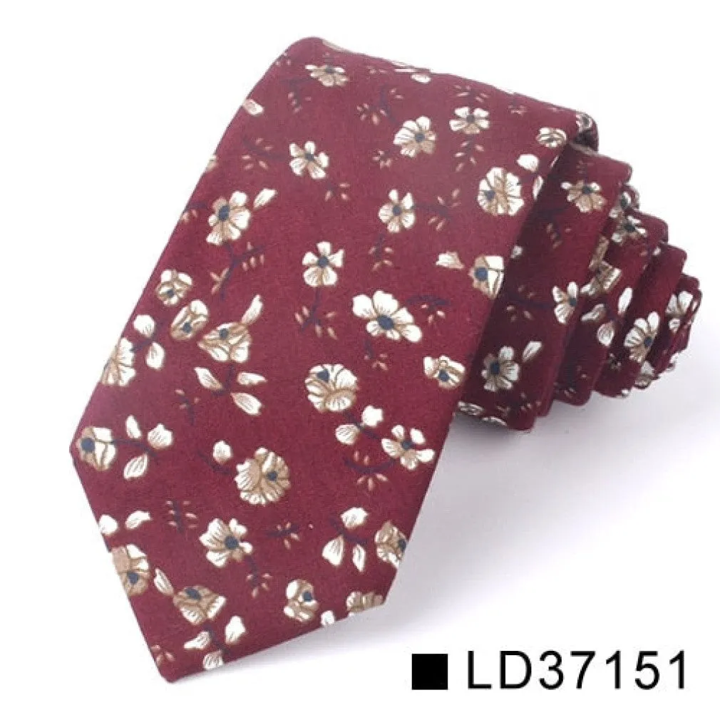 ContiNent 33 Floral Tie For Men Women Skinny Cotton Neck Tie For Wedding Casual Mens Neckties Classic Suits Flower Print Neck Ties Cravat
