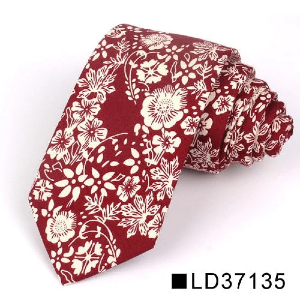 ContiNent 33 Floral Tie For Men Women Skinny Cotton Neck Tie For Wedding Casual Mens Neckties Classic Suits Flower Print Neck Ties Cravat