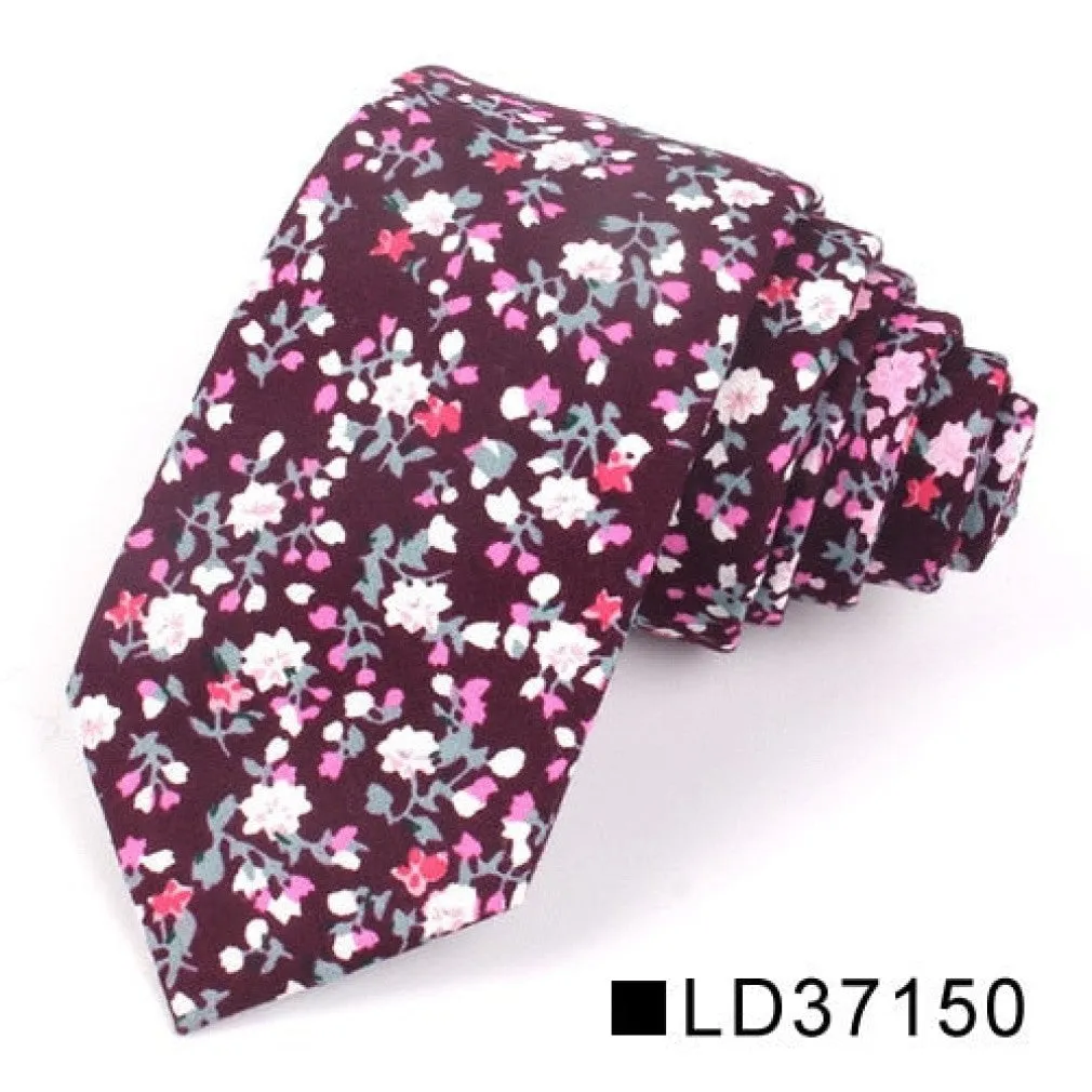 ContiNent 33 Floral Tie For Men Women Skinny Cotton Neck Tie For Wedding Casual Mens Neckties Classic Suits Flower Print Neck Ties Cravat