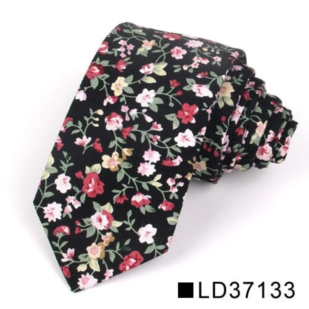 ContiNent 33 Floral Tie For Men Women Skinny Cotton Neck Tie For Wedding Casual Mens Neckties Classic Suits Flower Print Neck Ties Cravat