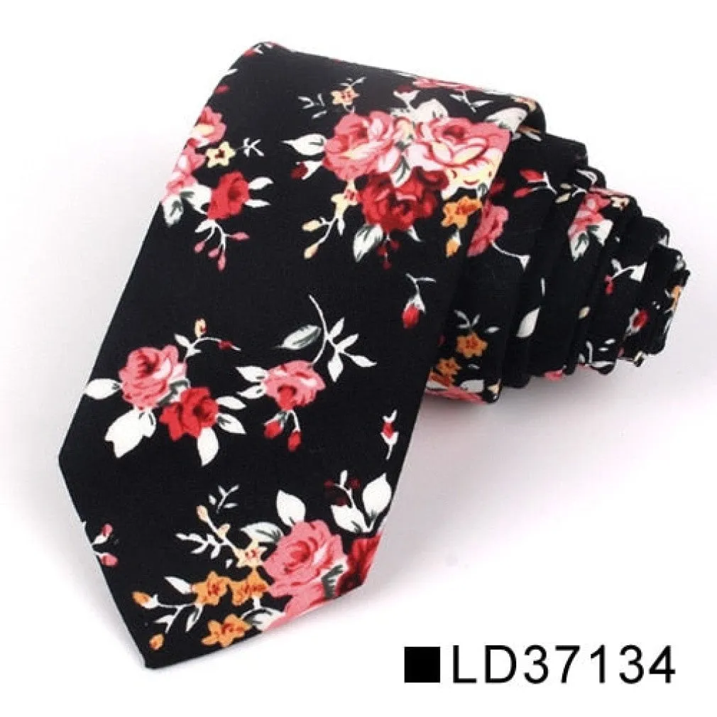 ContiNent 33 Floral Tie For Men Women Skinny Cotton Neck Tie For Wedding Casual Mens Neckties Classic Suits Flower Print Neck Ties Cravat