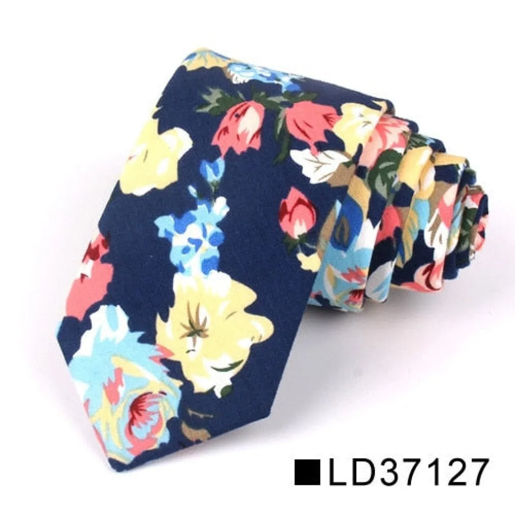 ContiNent 33 Floral Tie For Men Women Skinny Cotton Neck Tie For Wedding Casual Mens Neckties Classic Suits Flower Print Neck Ties Cravat
