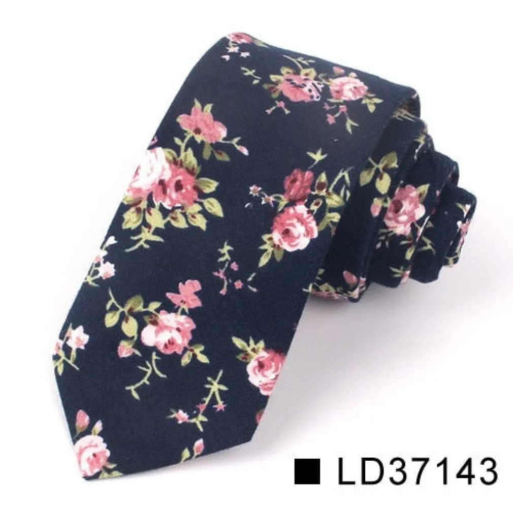 ContiNent 33 Floral Tie For Men Women Skinny Cotton Neck Tie For Wedding Casual Mens Neckties Classic Suits Flower Print Neck Ties Cravat