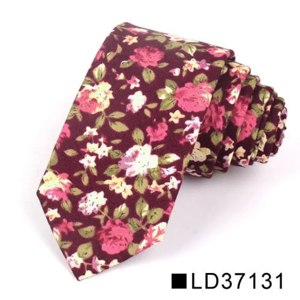 ContiNent 33 Floral Tie For Men Women Skinny Cotton Neck Tie For Wedding Casual Mens Neckties Classic Suits Flower Print Neck Ties Cravat