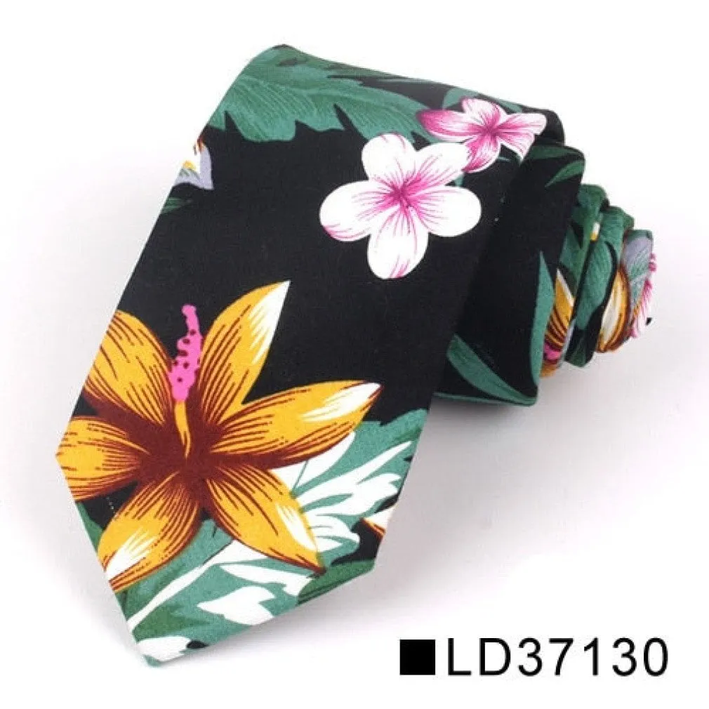 ContiNent 33 Floral Tie For Men Women Skinny Cotton Neck Tie For Wedding Casual Mens Neckties Classic Suits Flower Print Neck Ties Cravat