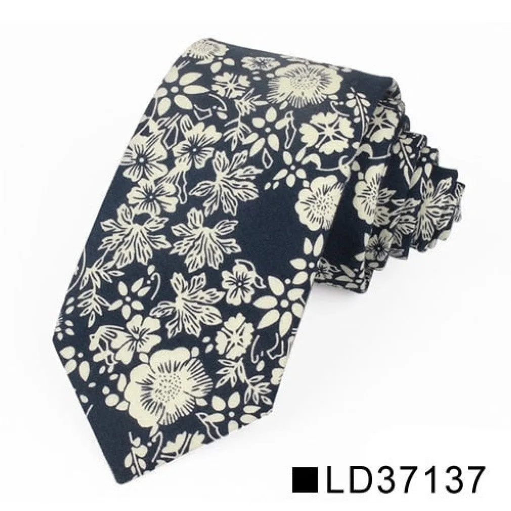ContiNent 33 Floral Tie For Men Women Skinny Cotton Neck Tie For Wedding Casual Mens Neckties Classic Suits Flower Print Neck Ties Cravat