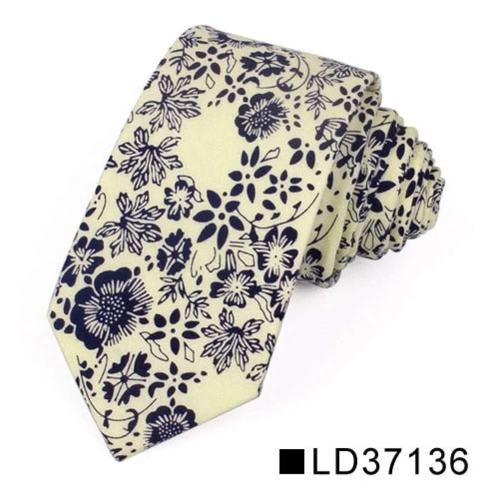 ContiNent 33 Floral Tie For Men Women Skinny Cotton Neck Tie For Wedding Casual Mens Neckties Classic Suits Flower Print Neck Ties Cravat