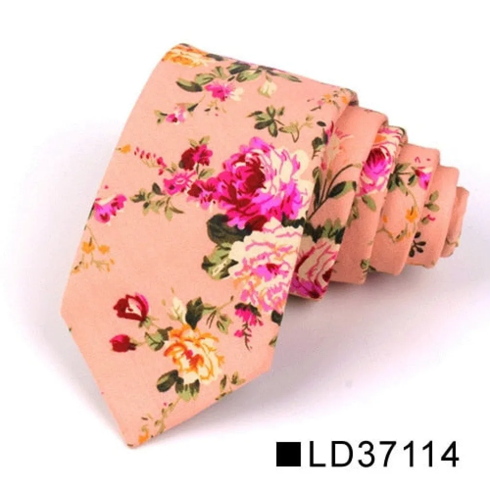 ContiNent 33 Floral Tie For Men Women Skinny Cotton Neck Tie For Wedding Casual Mens Neckties Classic Suits Flower Print Neck Ties Cravat