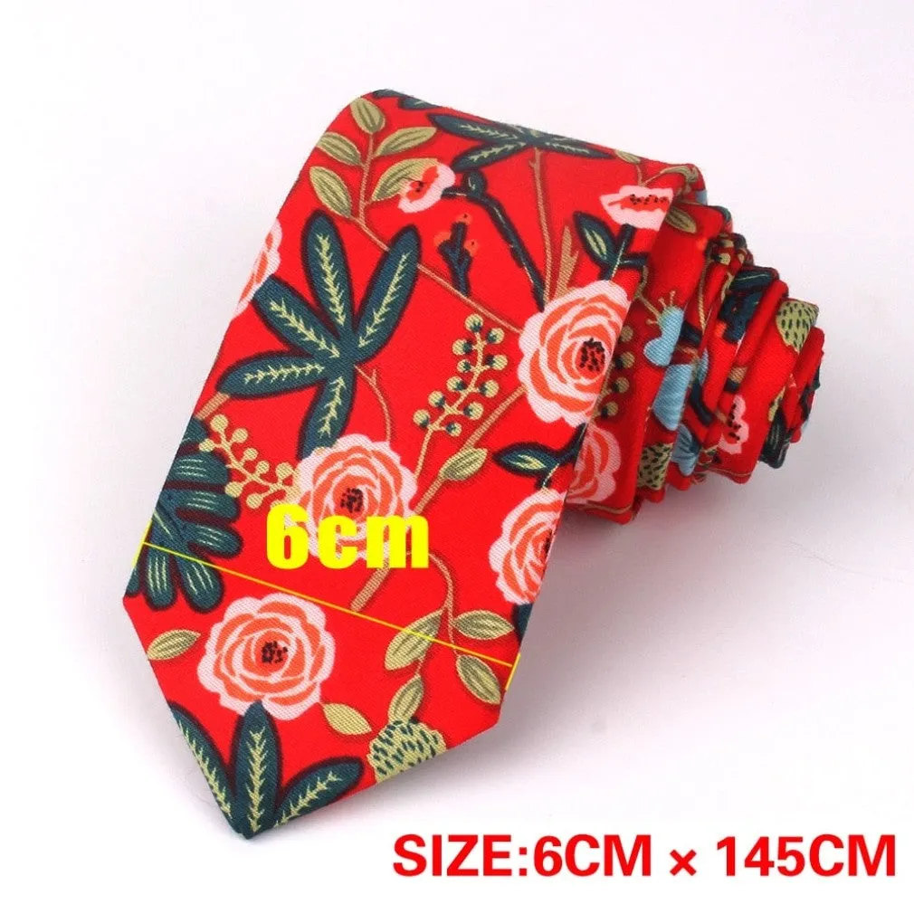 ContiNent 33 Floral Tie For Men Women Skinny Cotton Neck Tie For Wedding Casual Mens Neckties Classic Suits Flower Print Neck Ties Cravat