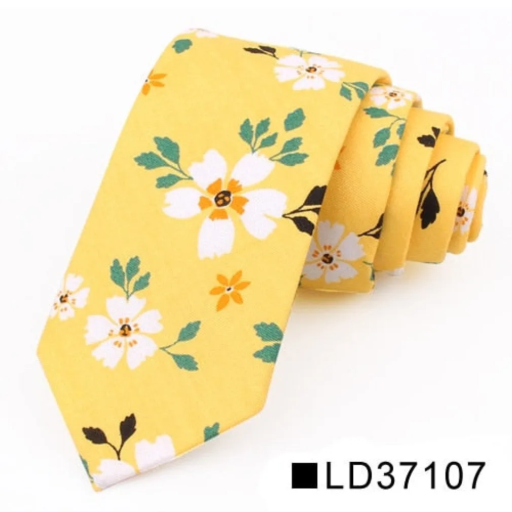 ContiNent 33 Floral Tie For Men Women Skinny Cotton Neck Tie For Wedding Casual Mens Neckties Classic Suits Flower Print Neck Ties Cravat