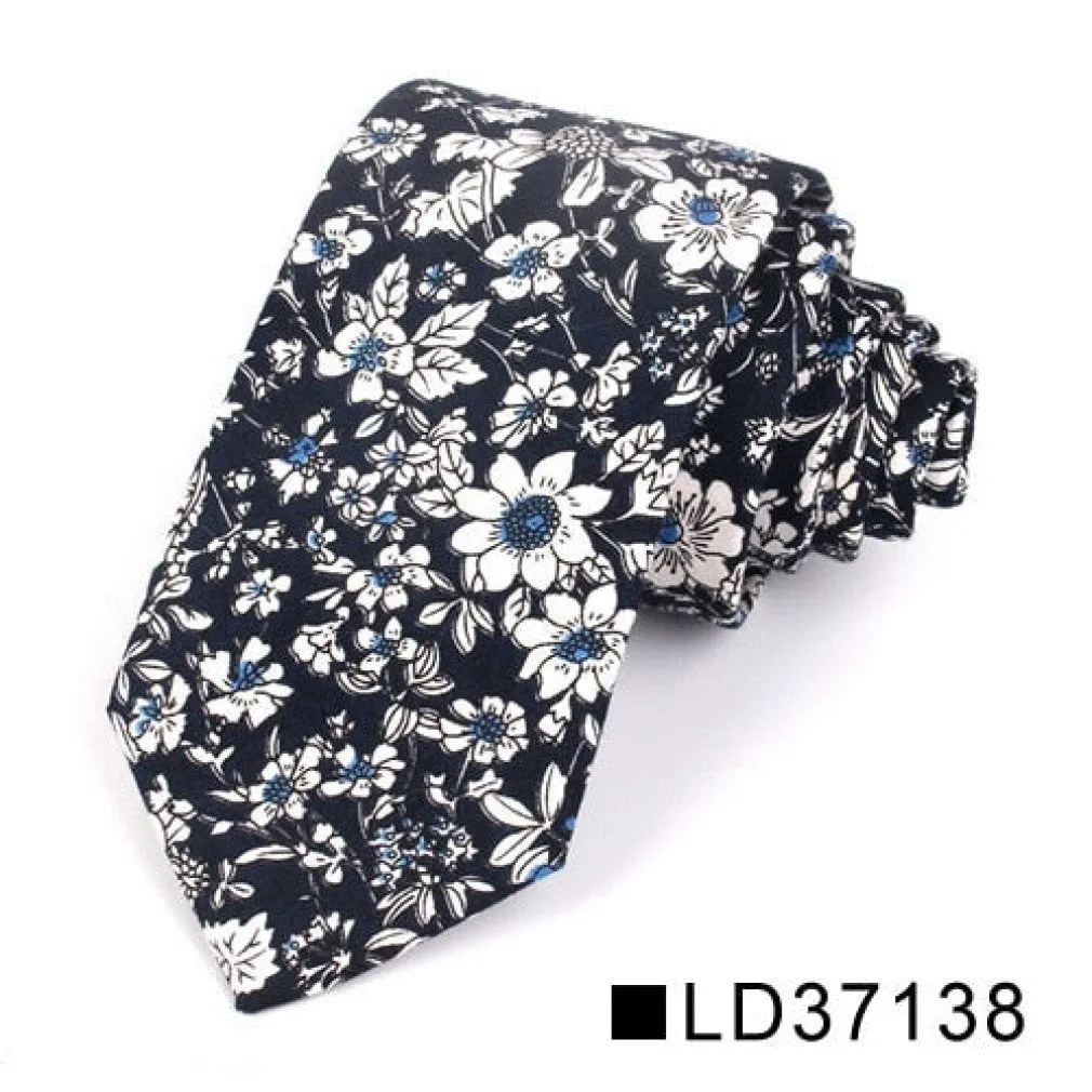 ContiNent 33 Floral Tie For Men Women Skinny Cotton Neck Tie For Wedding Casual Mens Neckties Classic Suits Flower Print Neck Ties Cravat