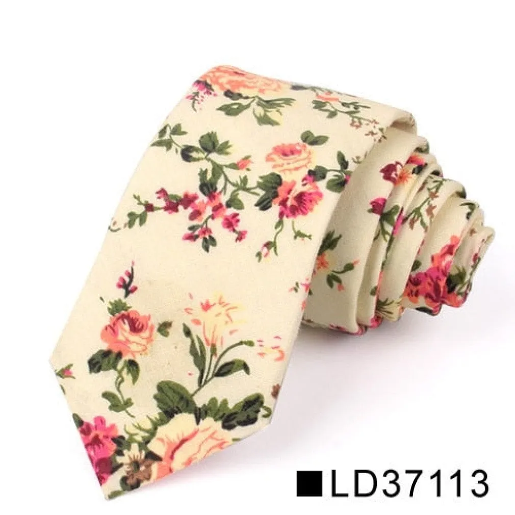 ContiNent 33 Floral Tie For Men Women Skinny Cotton Neck Tie For Wedding Casual Mens Neckties Classic Suits Flower Print Neck Ties Cravat