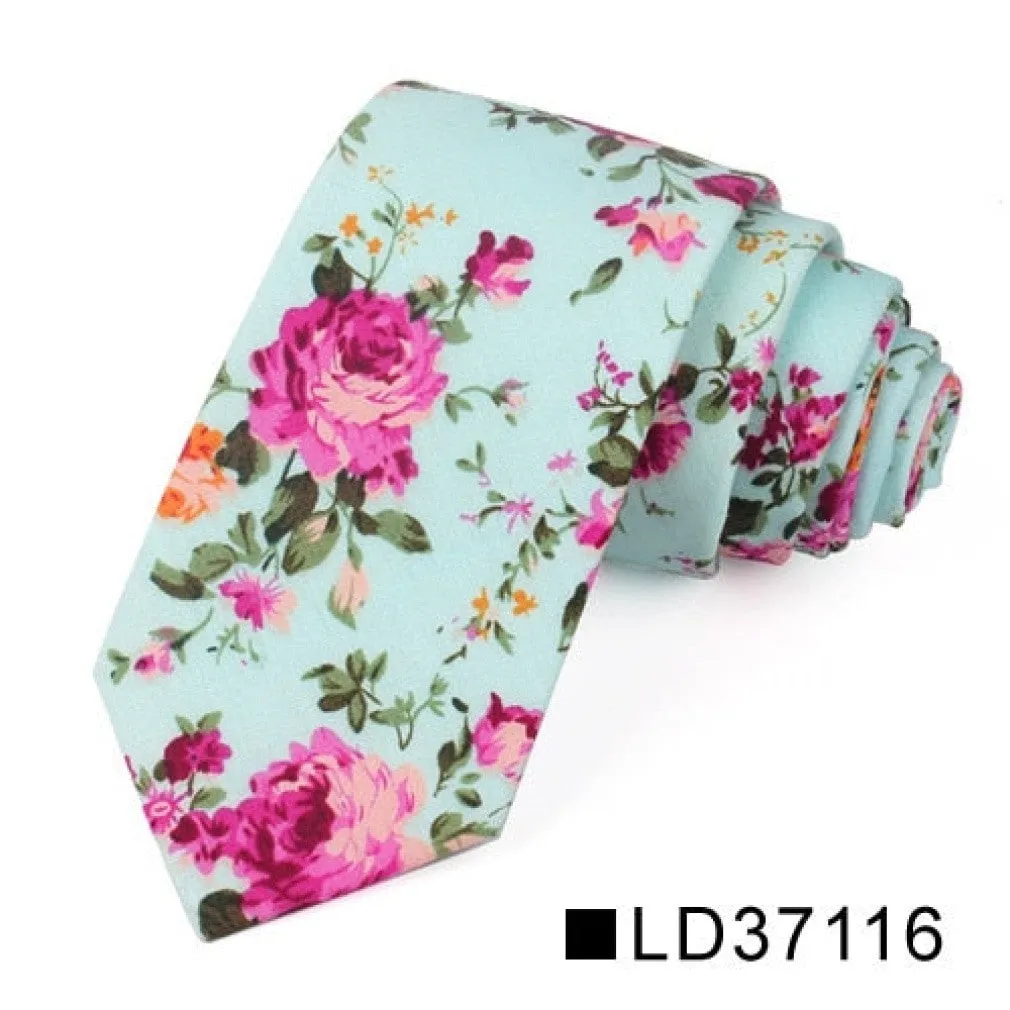 ContiNent 33 Floral Tie For Men Women Skinny Cotton Neck Tie For Wedding Casual Mens Neckties Classic Suits Flower Print Neck Ties Cravat