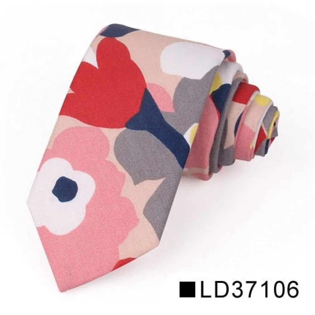 ContiNent 33 Floral Tie For Men Women Skinny Cotton Neck Tie For Wedding Casual Mens Neckties Classic Suits Flower Print Neck Ties Cravat