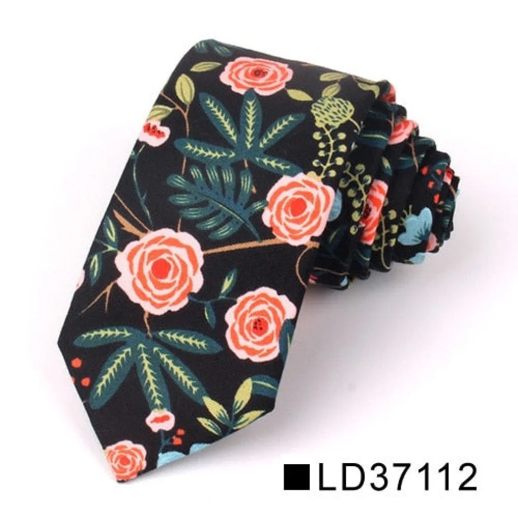 ContiNent 33 Floral Tie For Men Women Skinny Cotton Neck Tie For Wedding Casual Mens Neckties Classic Suits Flower Print Neck Ties Cravat